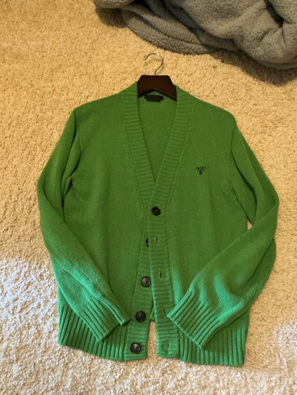Prada Green Logo Knit Cardigan Sweater